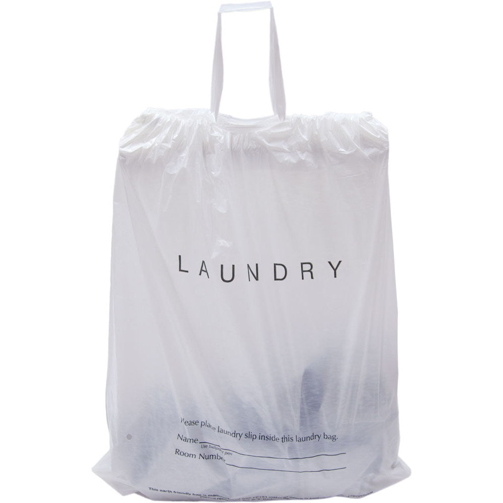 14 x 24 x 1.25 mil White Landfill-Biodegradable Plastic Hotel Laundry  Bags with Tear Strip for Closing, Vent Hole (Case of 1,000)
